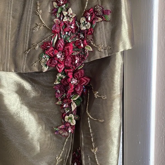 Rose Taft Mother of the Bride two-piece gown W BOLERO OLIVE BURGUNDY BEAD Custom